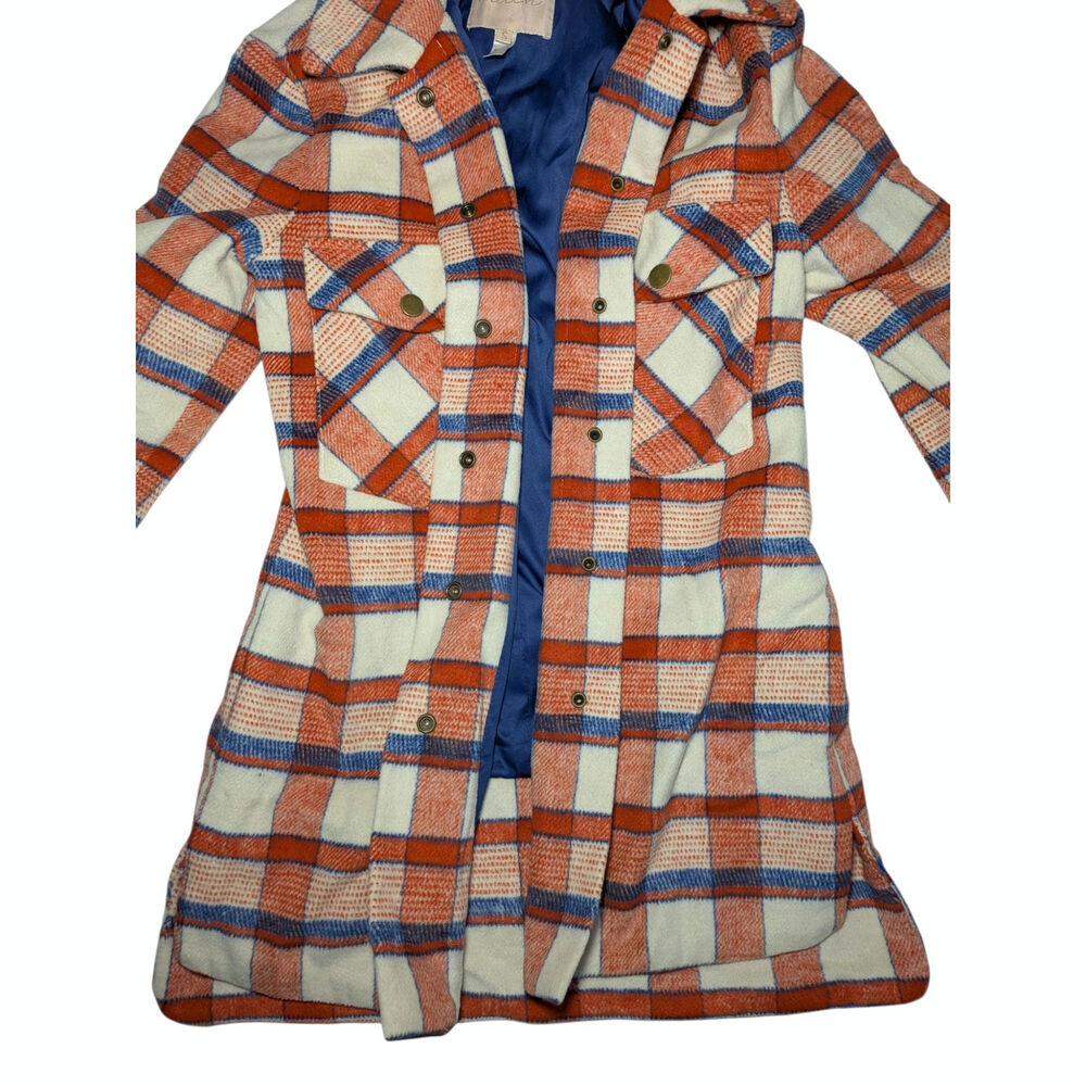 Hutch x Anthropologie Donna Plaid Shirt Jacket Shacket Women's Sz S Orange Blue - Picture 9 of 11